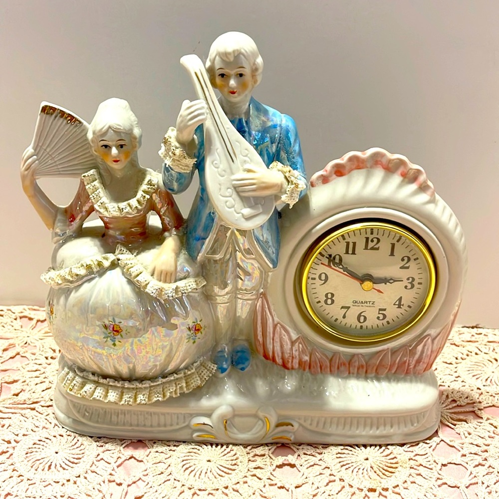 Victorian Courting Couple Porcelain Mantel Clock
Marie Antoinette Inspired 
WORK